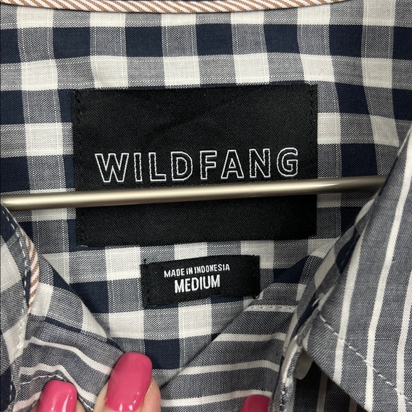 Wild Fang Womens Button Up Shirt M Gray White Stripe Pocket Checkered Interior - Picture 2 of 15